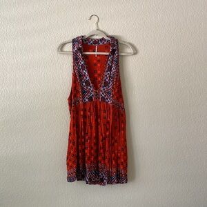 Free People Charlotte Printed Top Rust Combo Long Top